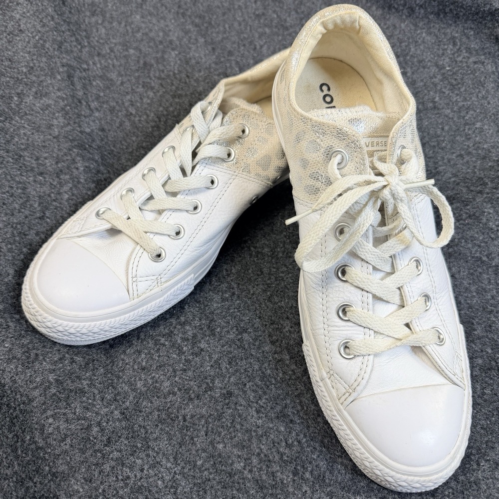 Converse Chuck Taylor All Star White Leather Leopard Print Sneakers Womens 10 - Picture 2 of 13